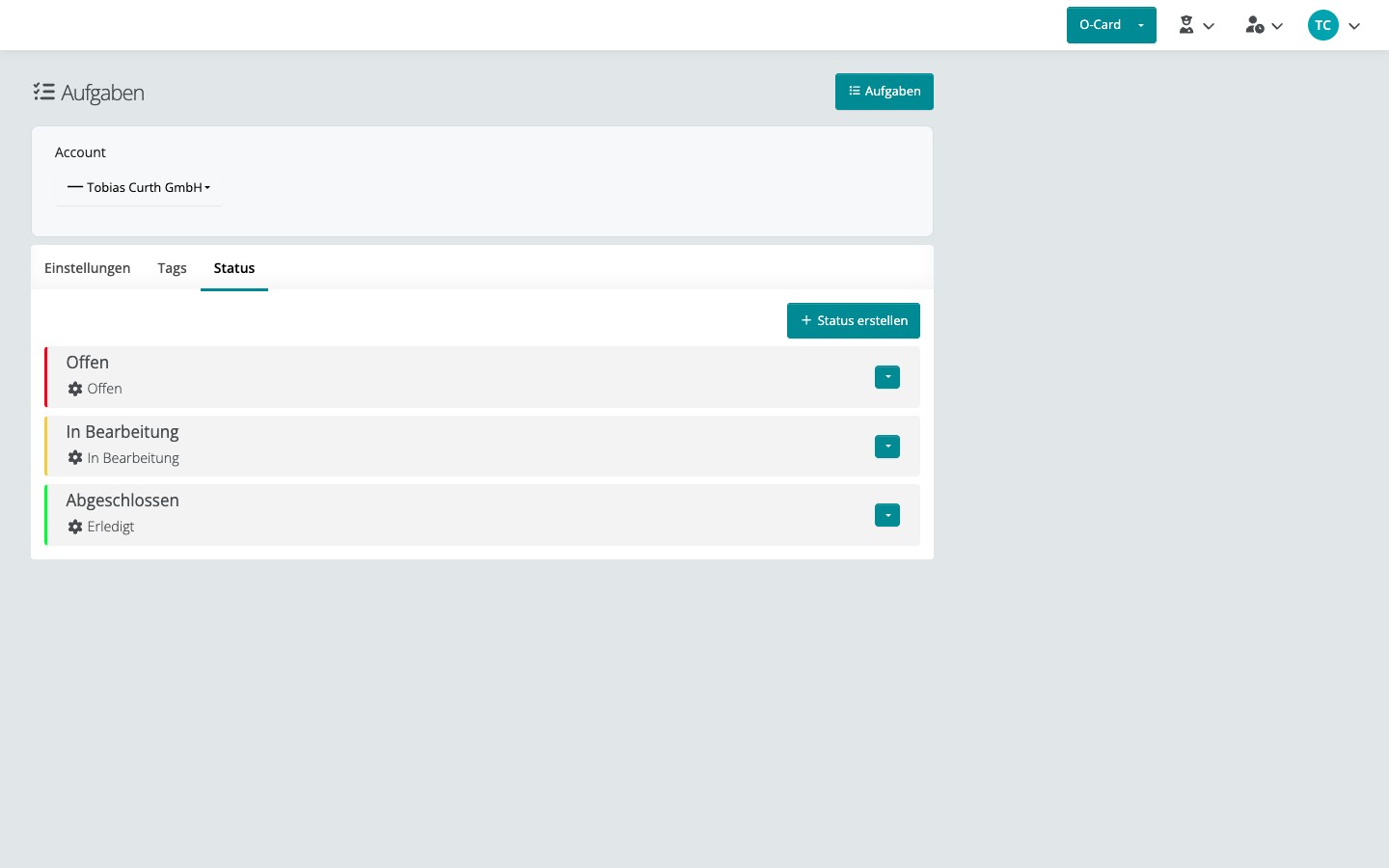 Einstellungen — Tab Status mit konfigurierten Status
