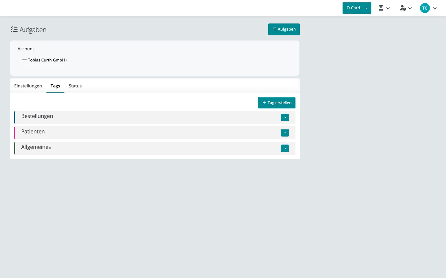 Einstellungen — Tab Tags mit konfigurierten Tags
