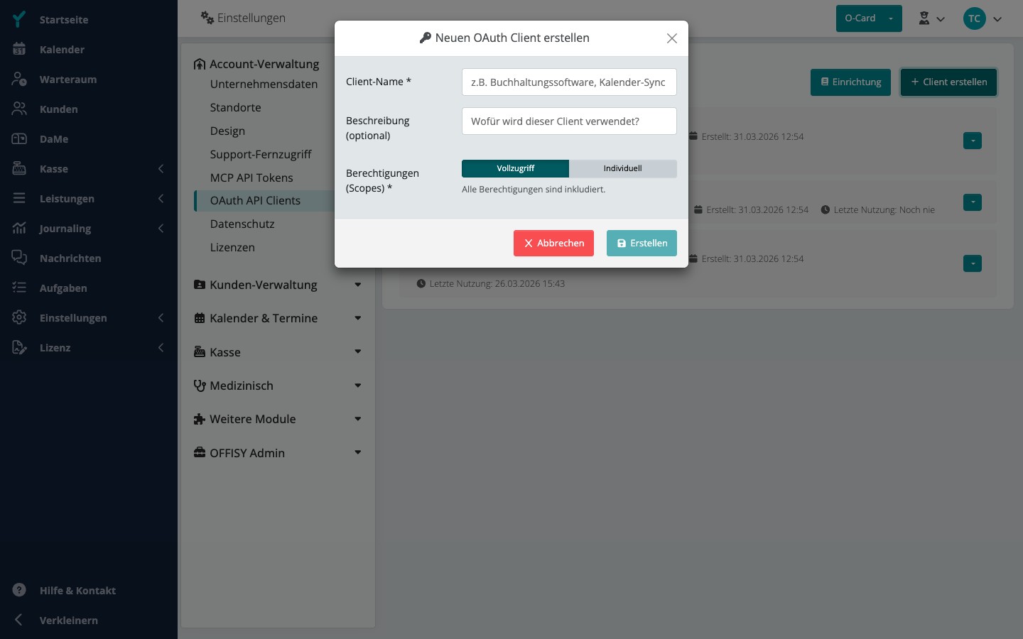 Neuen OAuth Client erstellen